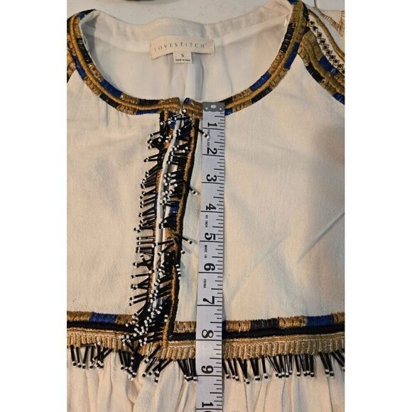 Lovestich Boho Blouse Cream Cotton Sz S Arabian Nights Beaded Hippie Embroidery - Picture 16 of 16